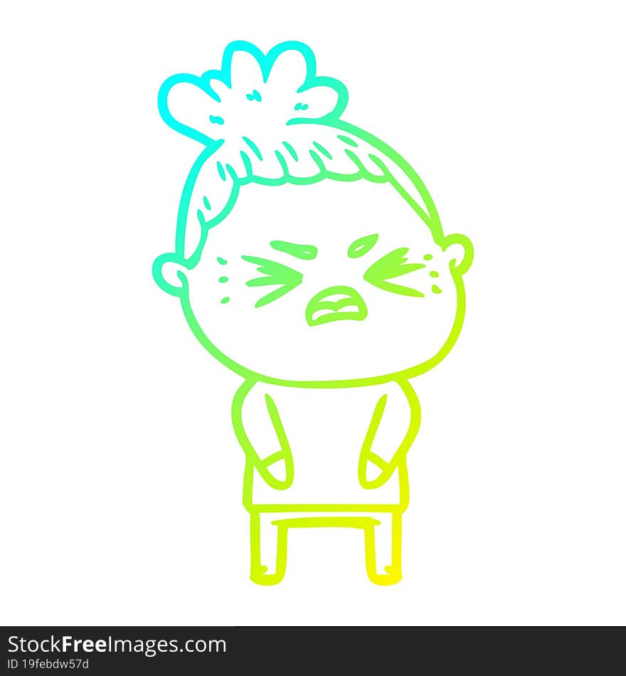 cold gradient line drawing cartoon angry woman