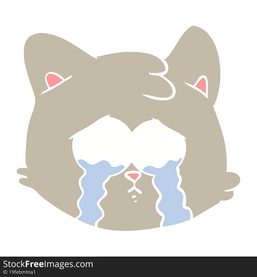 crying flat color style cartoon cat face