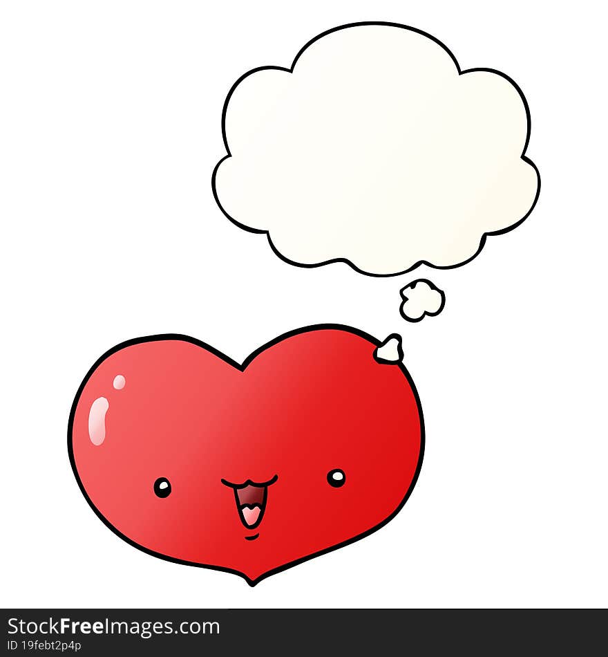 cartoon love heart character and thought bubble in smooth gradient style