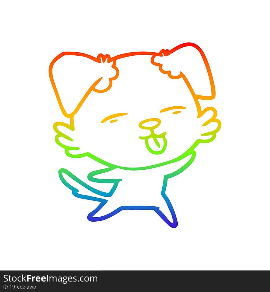 rainbow gradient line drawing cartoon dog sticking out tongue