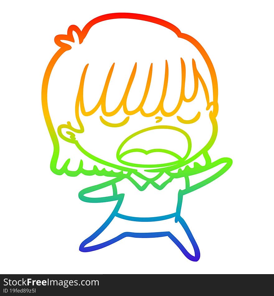 rainbow gradient line drawing cartoon woman talking loudly