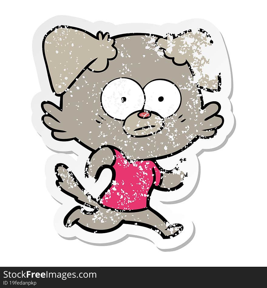 distressed sticker of a nervous dog cartoon