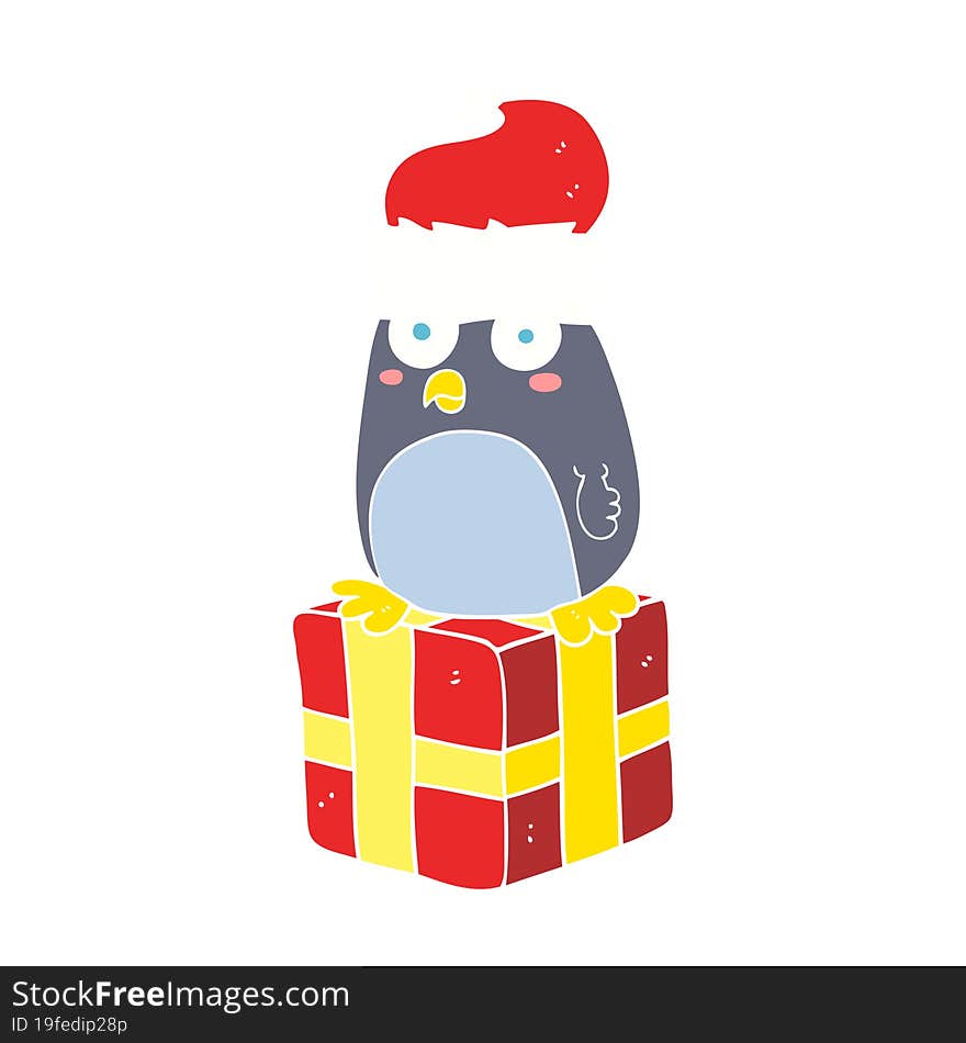 Flat Color Illustration Of A Cartoon Christmas Penguin