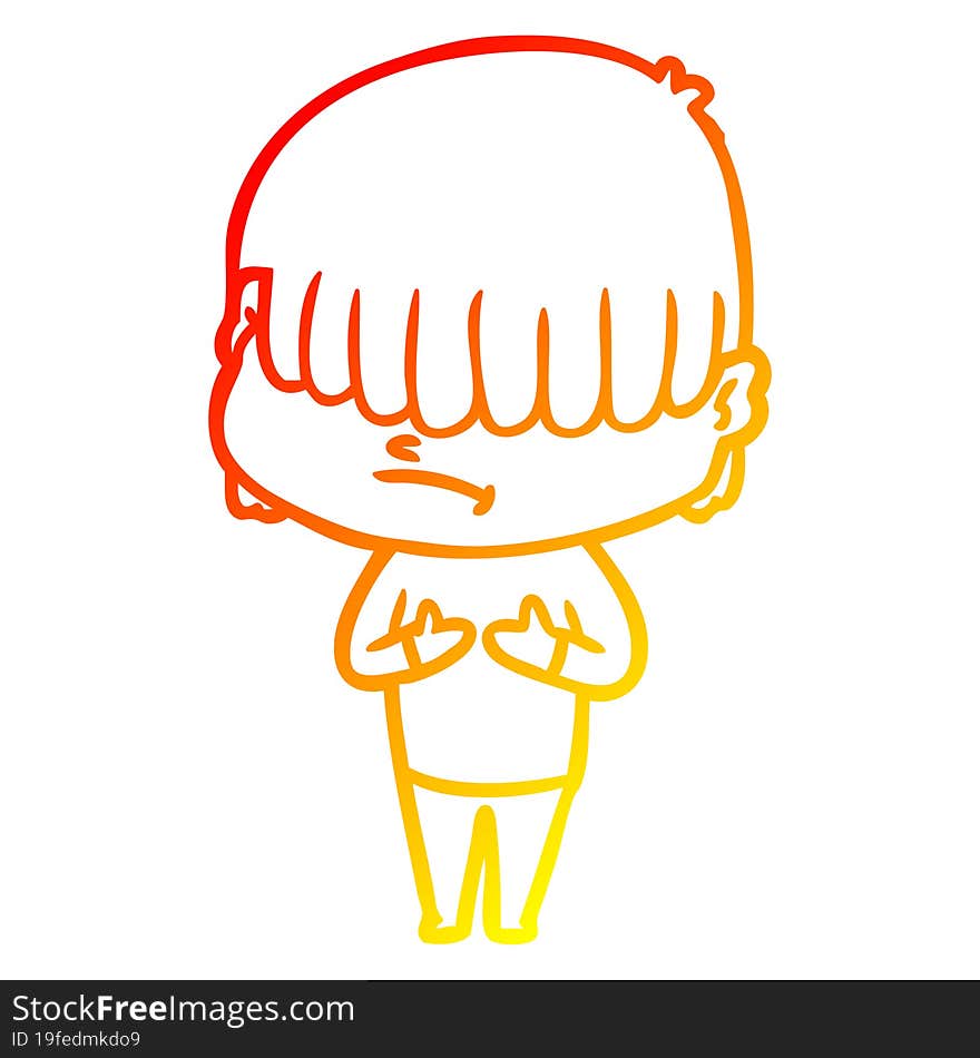 warm gradient line drawing cartoon boy with untidy hair