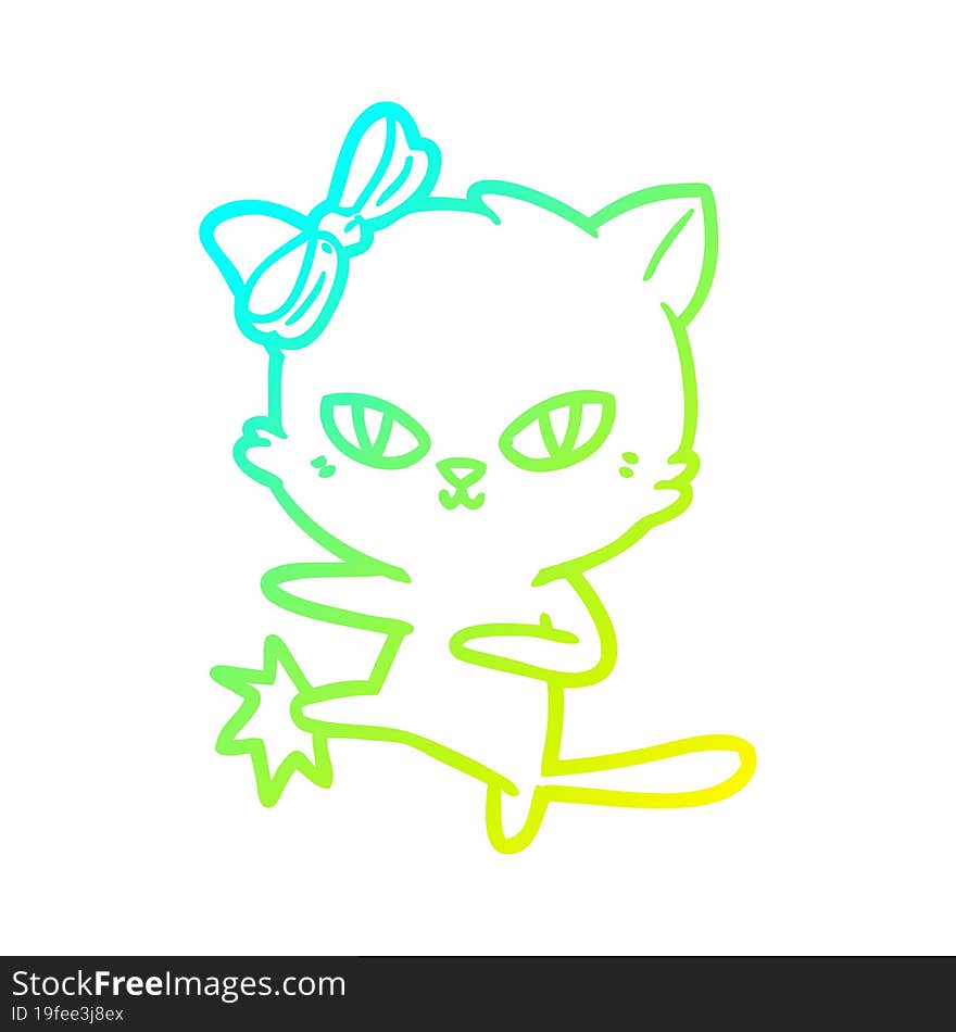 Cold Gradient Line Drawing Cute Cartoon Cat