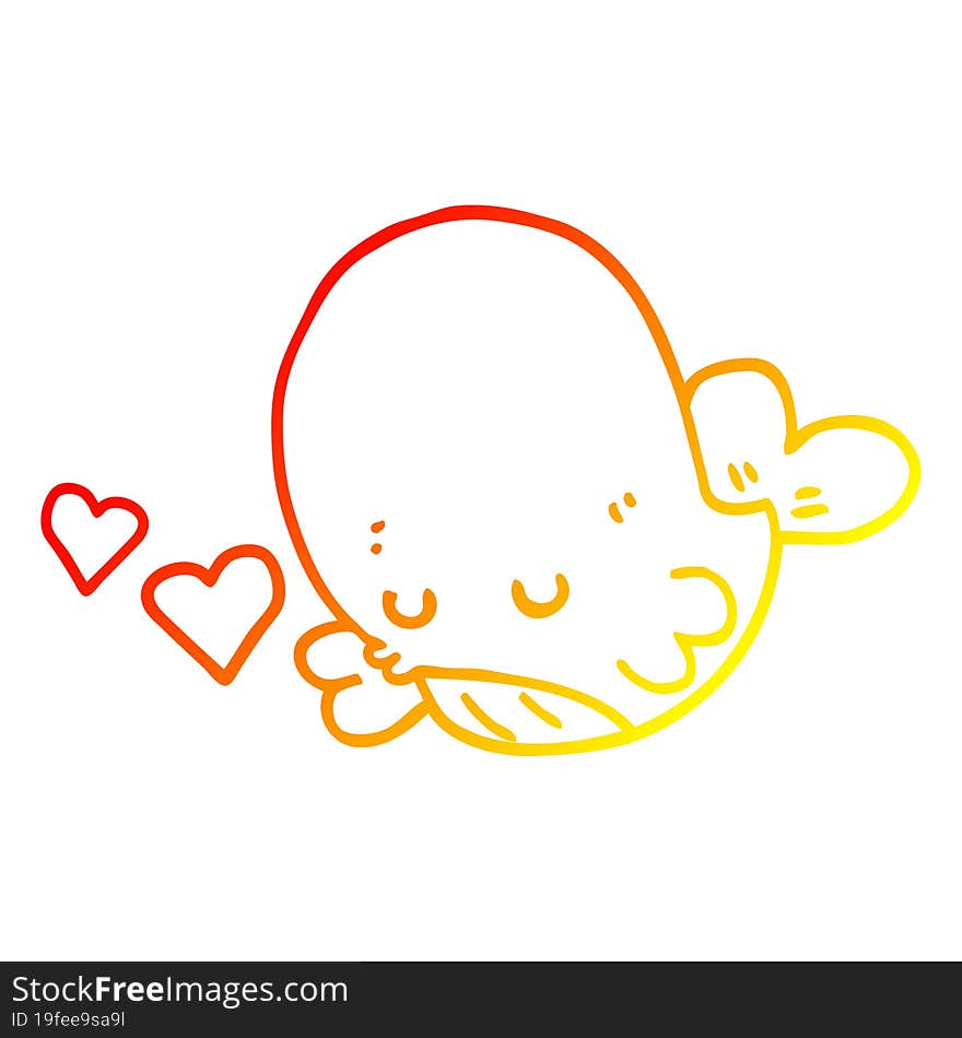 warm gradient line drawing of a cartoon whale in love