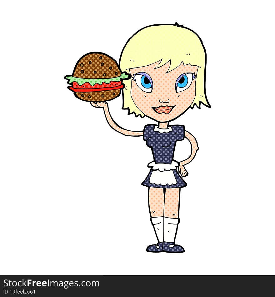 cartoon waitress with burger