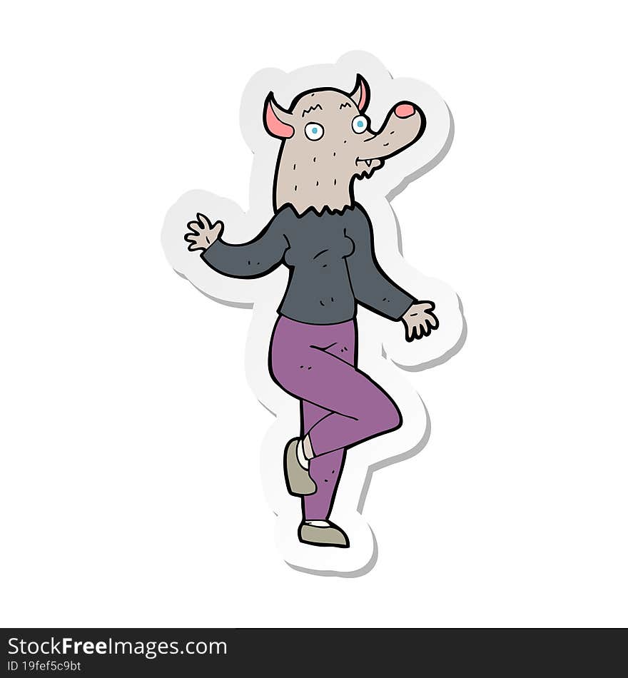 sticker of a cartoon dancing werewolf woman