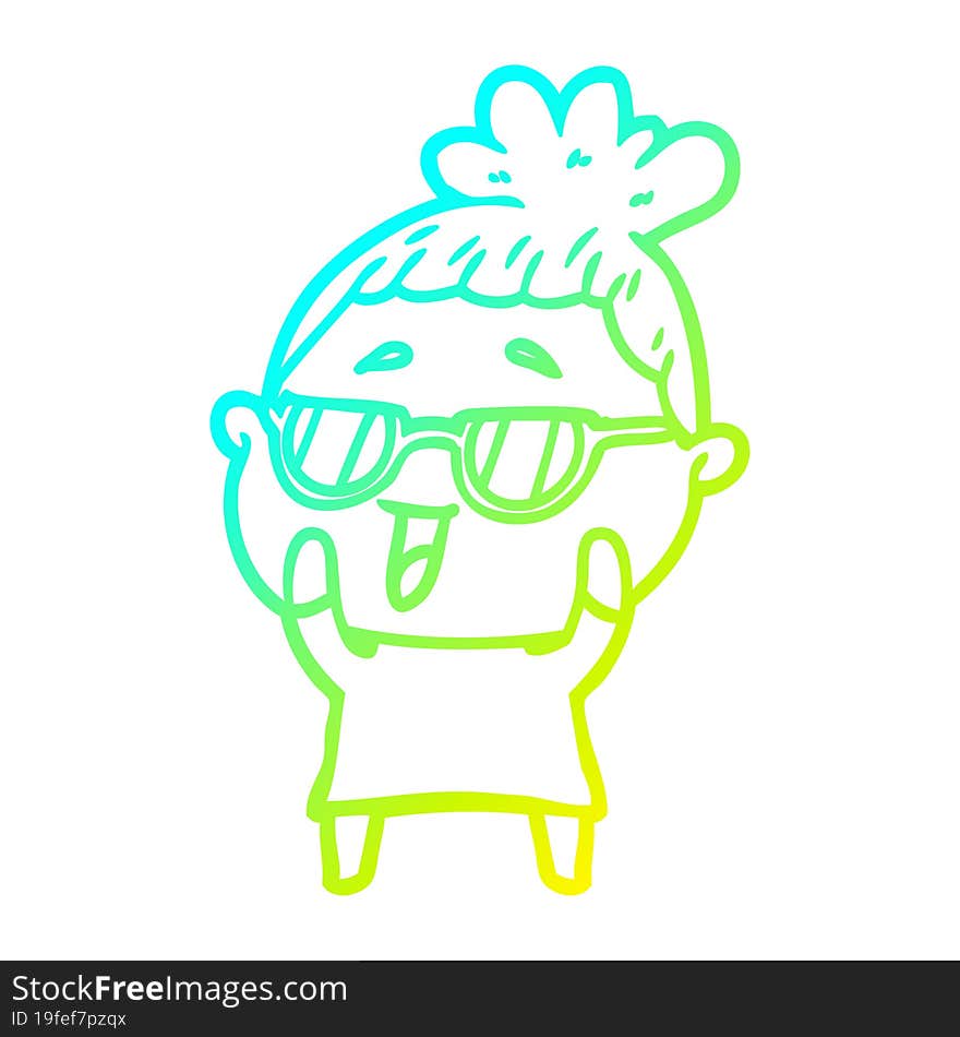 cold gradient line drawing cartoon happy woman wearing spectacles