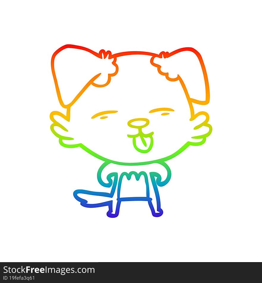 rainbow gradient line drawing cartoon dog sticking out tongue