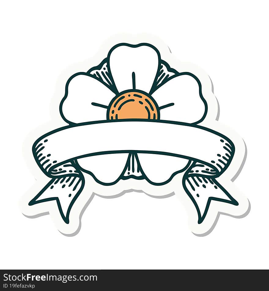 tattoo style sticker with banner of a flower