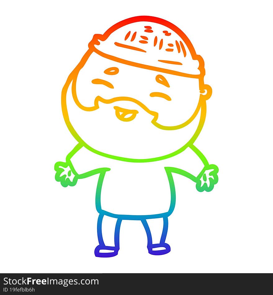 Rainbow Gradient Line Drawing Cartoon Happy Bearded Man