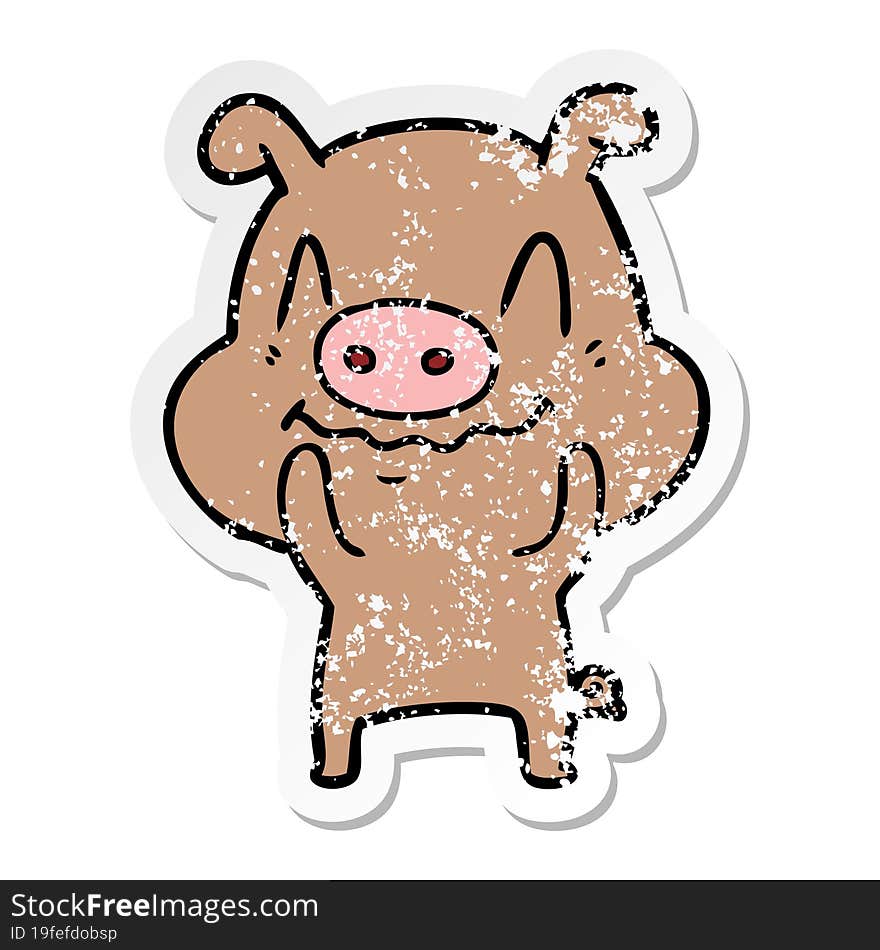 distressed sticker of a nervous cartoon pig