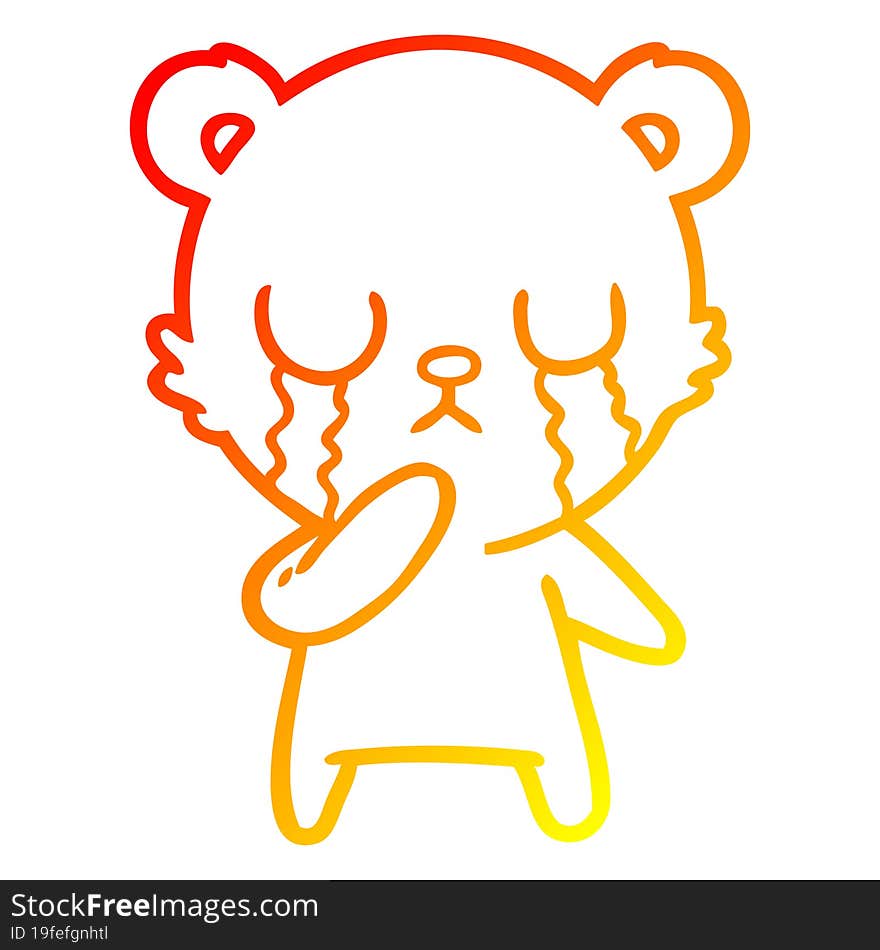 warm gradient line drawing crying polar bear cartoon