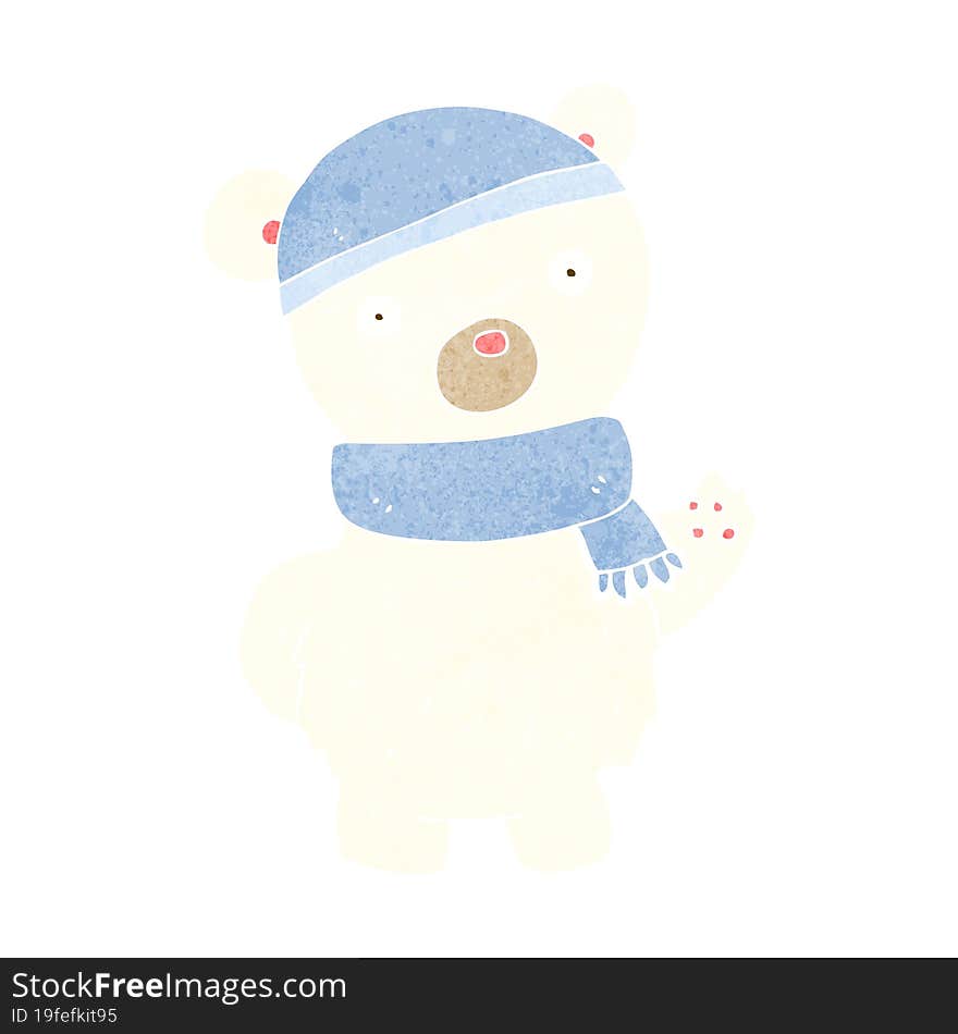 cartoon polar bear in winter hat and scarf