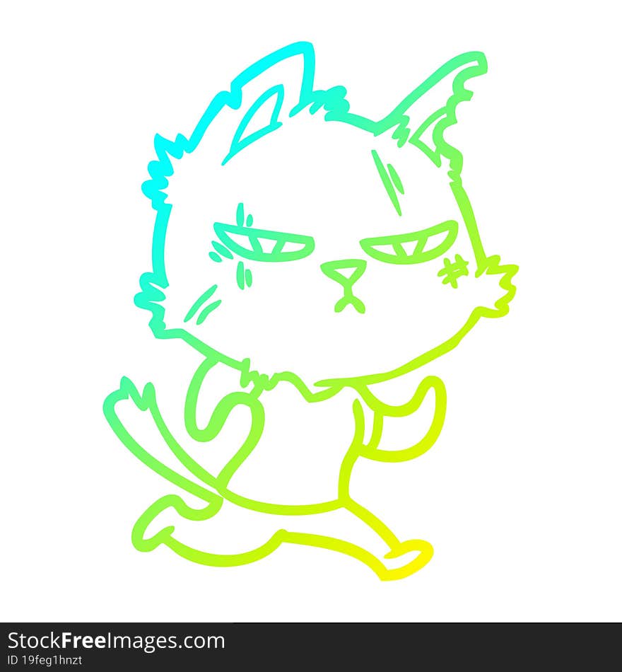 cold gradient line drawing tough cartoon cat running