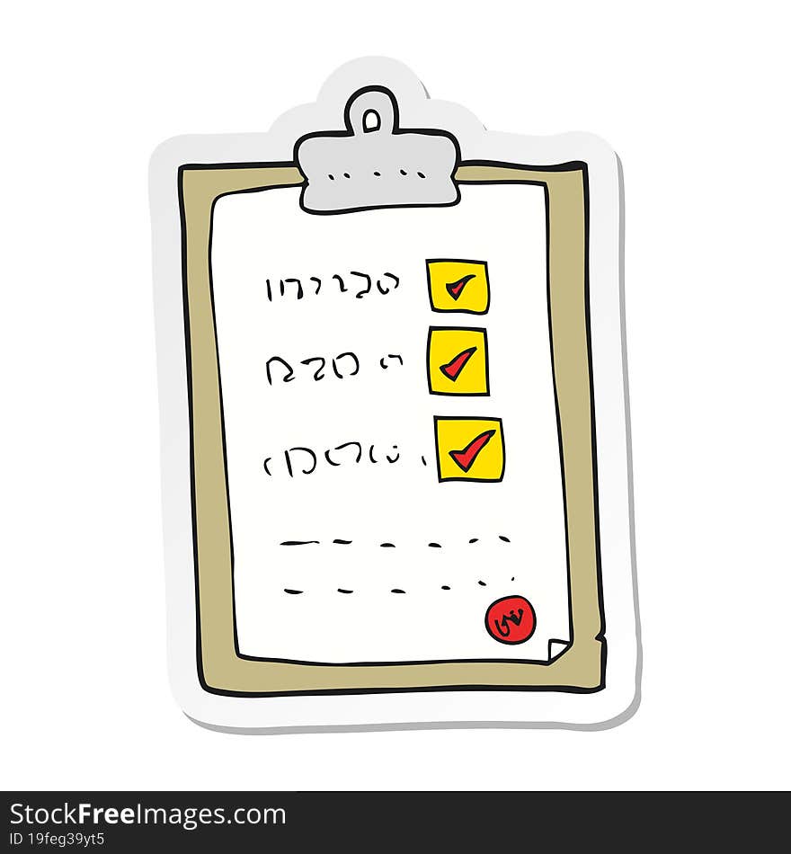 sticker of a cartoon checklist