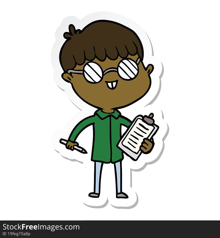 sticker of a cartoon boy wearing spectacles