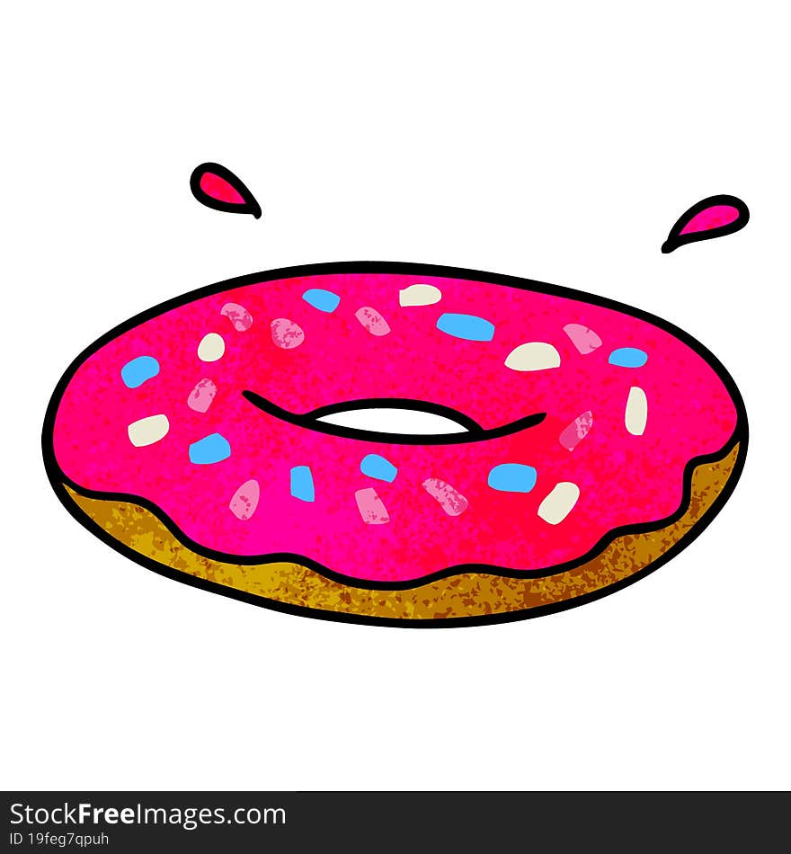 textured cartoon doodle of an iced ring donut