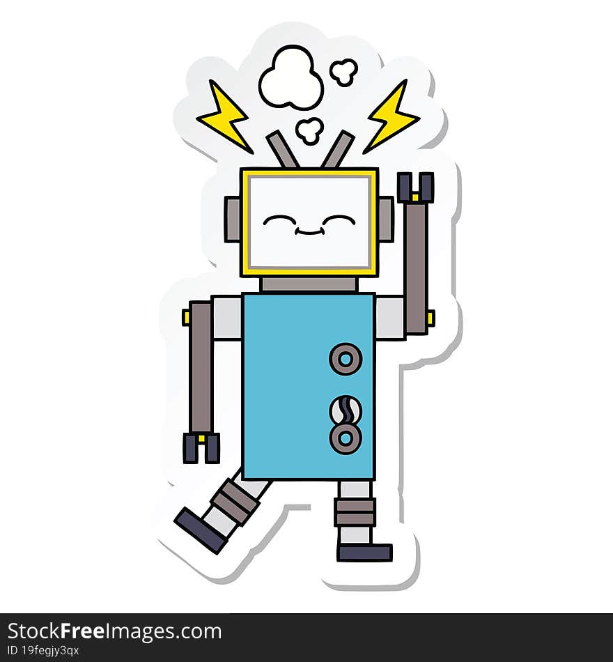 Sticker Of A Cute Cartoon Robot