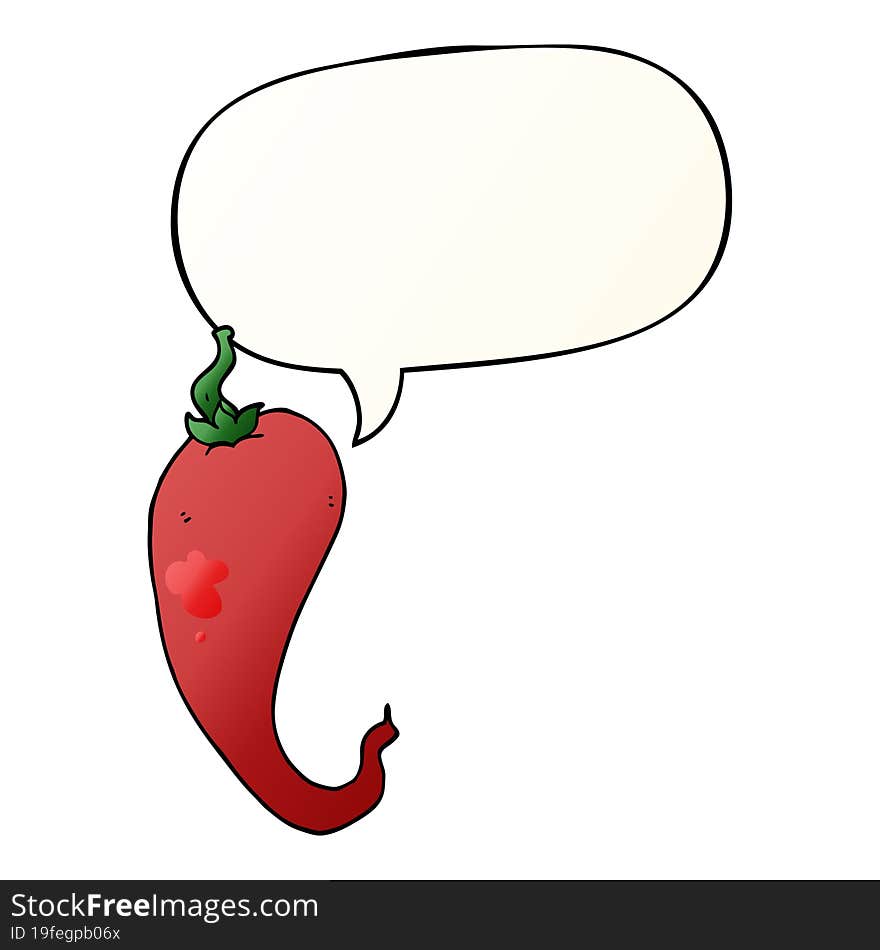 cartoon chili pepper and speech bubble in smooth gradient style