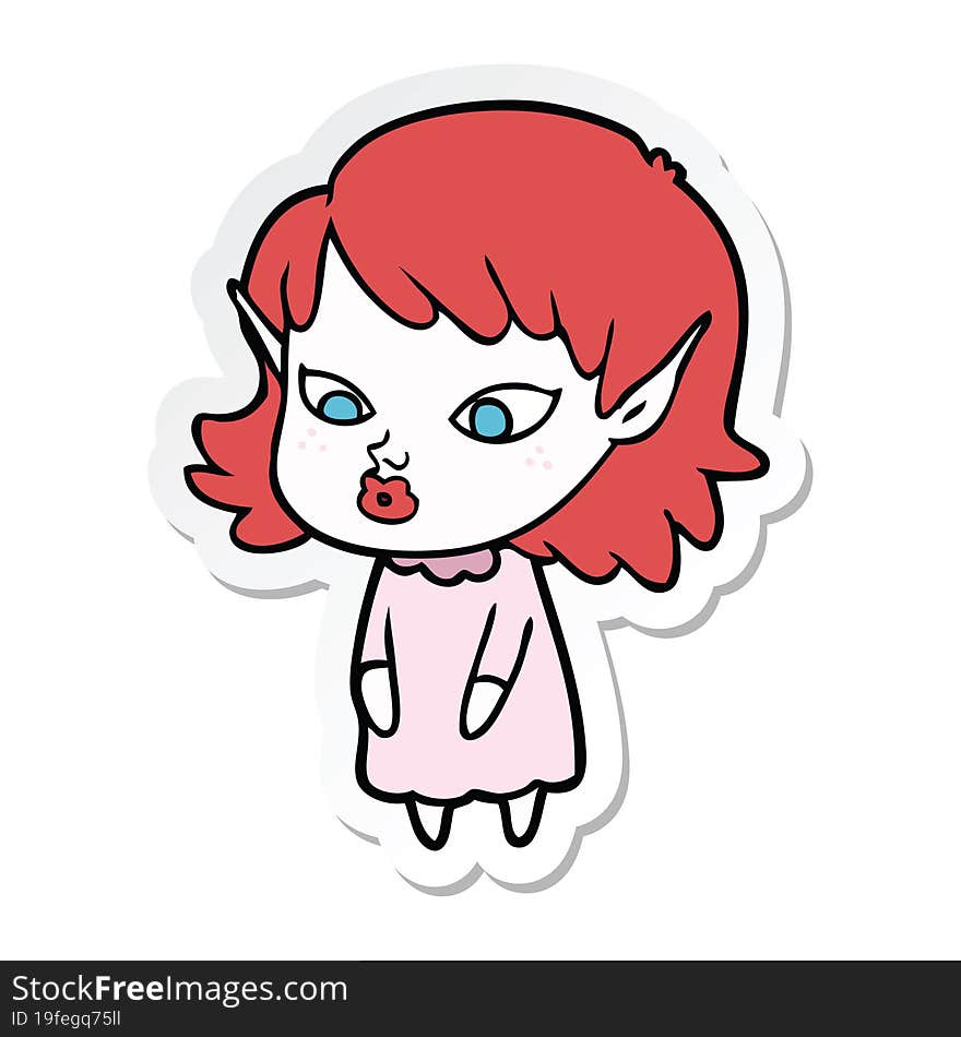 sticker of a cartoon elf girl with pointy ears