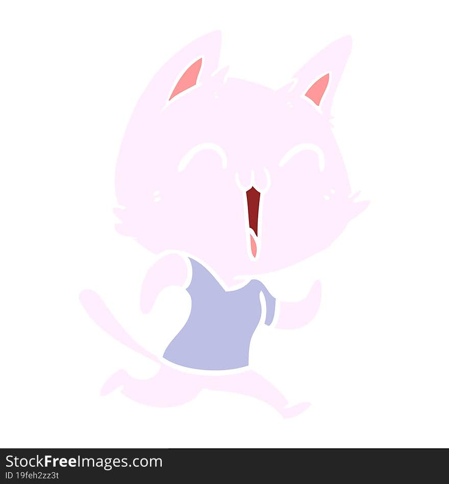 happy flat color style cartoon cat