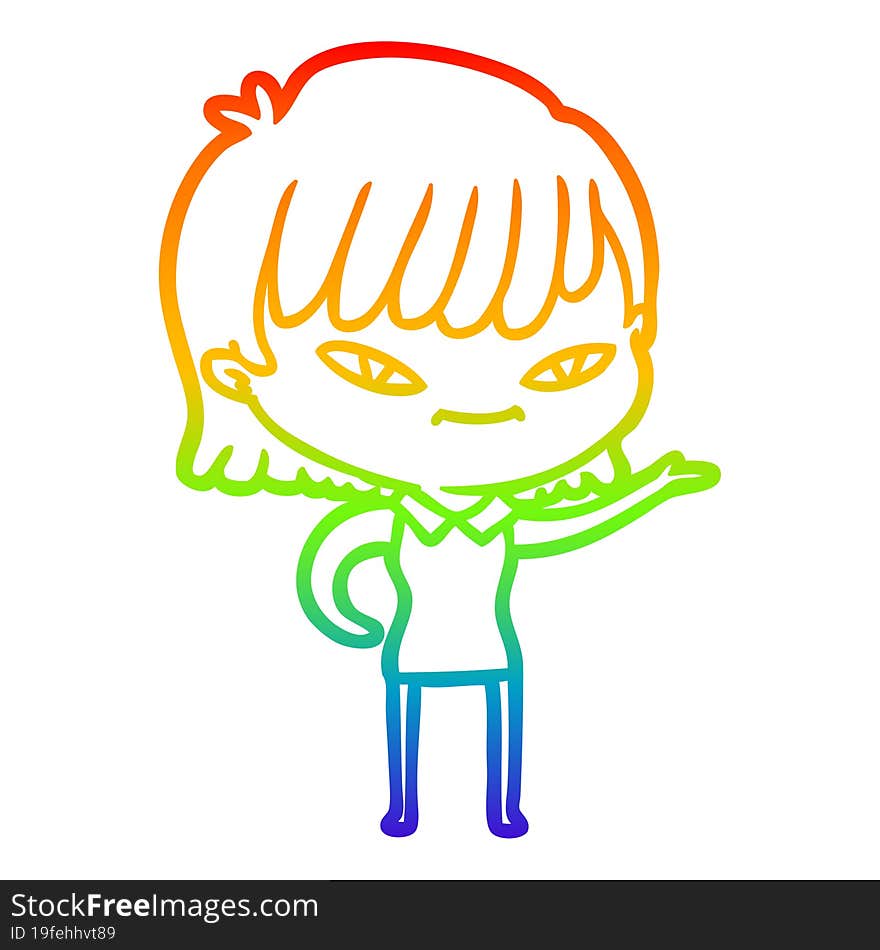 rainbow gradient line drawing of a cartoon woman