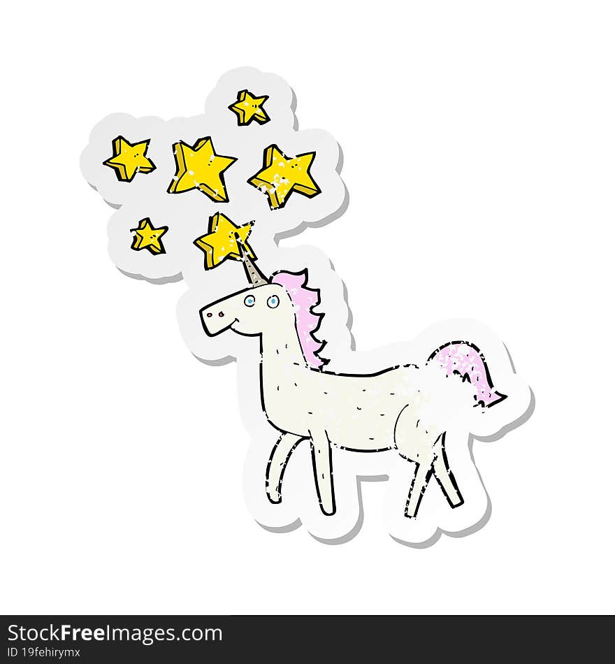 retro distressed sticker of a cartoon magical unicorn