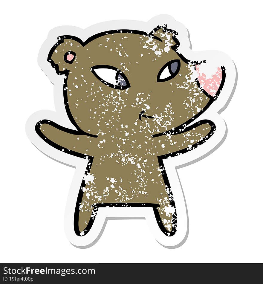 distressed sticker of a cute cartoon bear