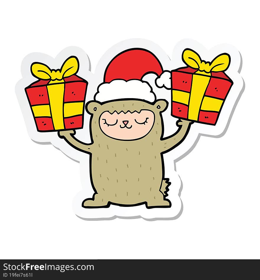 sticker of a cartoon christmas bear