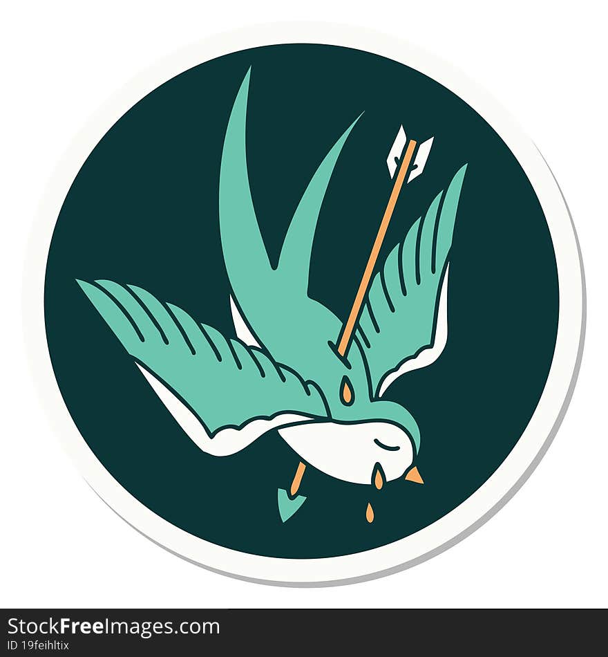 tattoo style sticker of a swallow crying