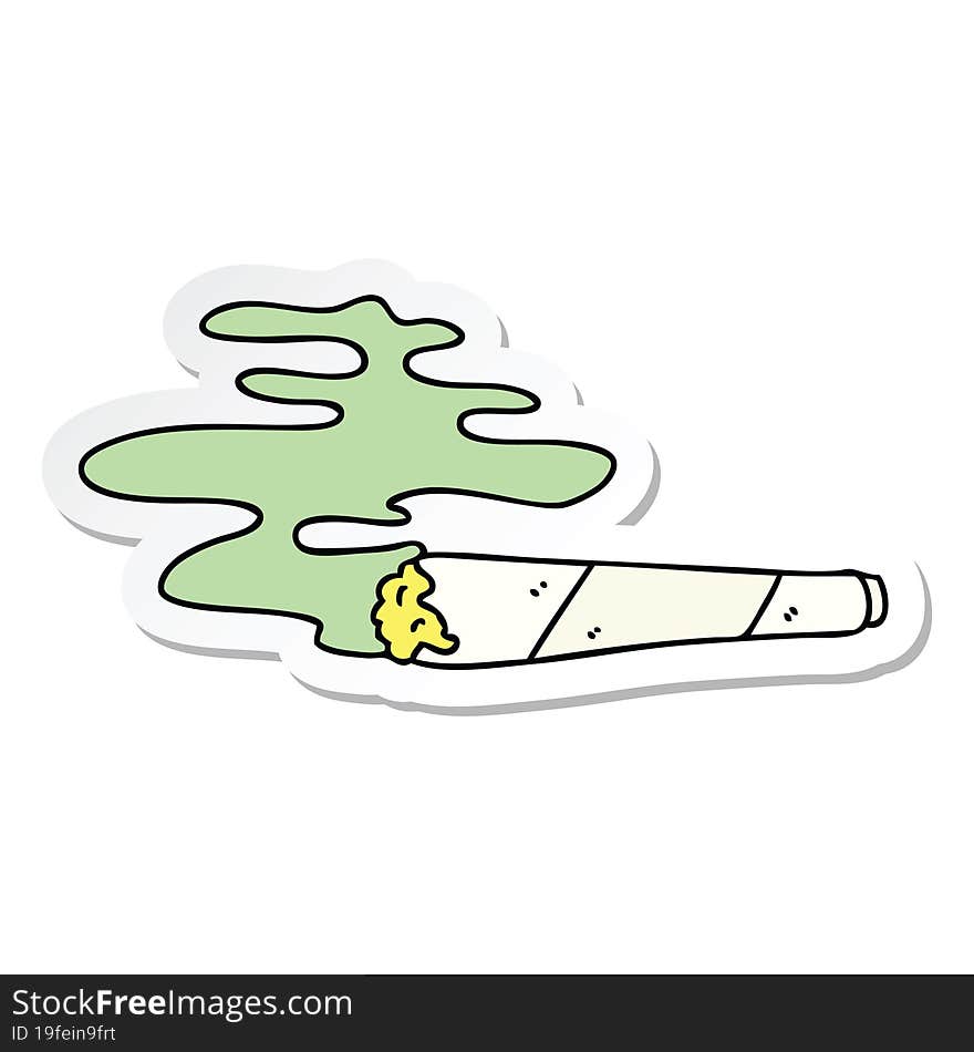 sticker of a quirky hand drawn cartoon lit joint