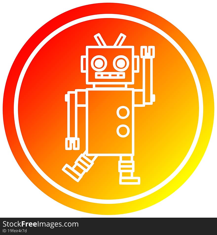 dancing robot circular icon with warm gradient finish. dancing robot circular icon with warm gradient finish