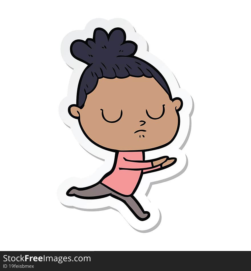 sticker of a cartoon calm woman