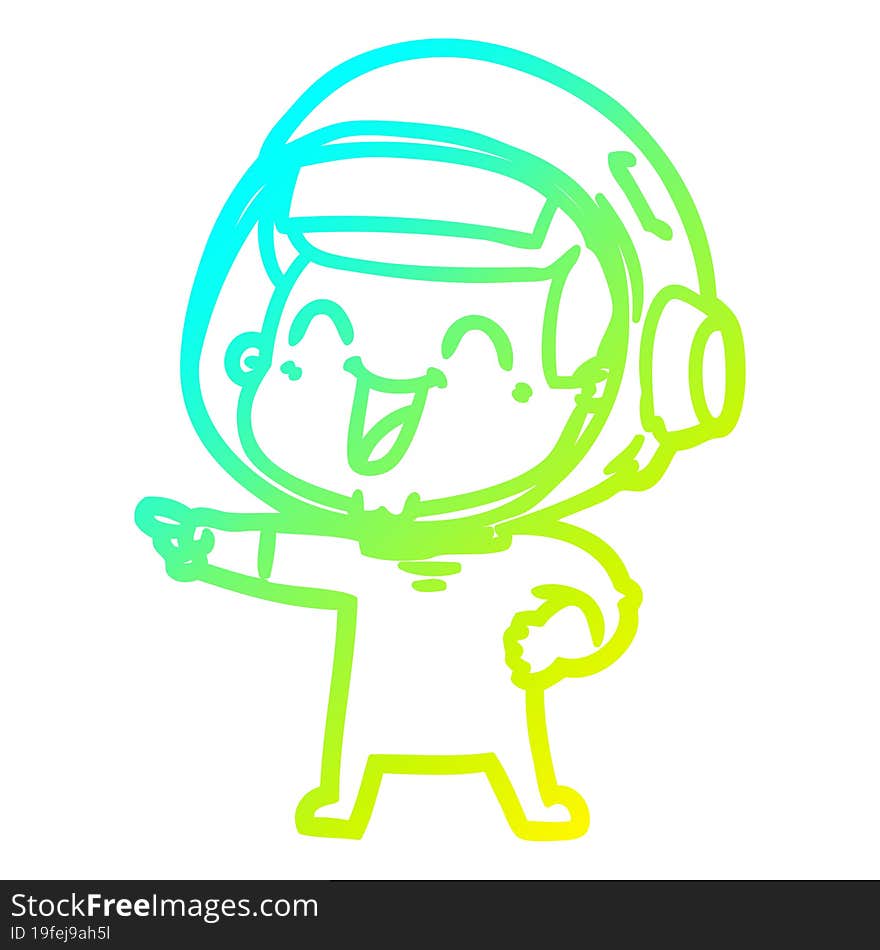 cold gradient line drawing of a happy cartoon astronaut