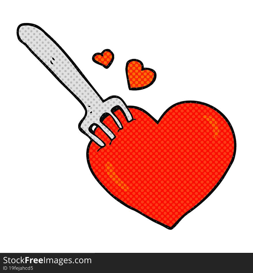 freehand drawn cartoon fork in heart