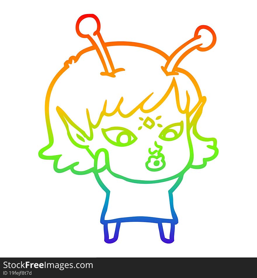 rainbow gradient line drawing pretty cartoon alien girl