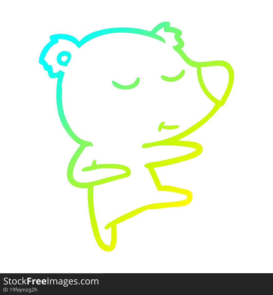 cold gradient line drawing of a happy cartoon bear dancing