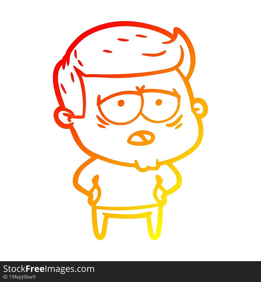 warm gradient line drawing cartoon tired man