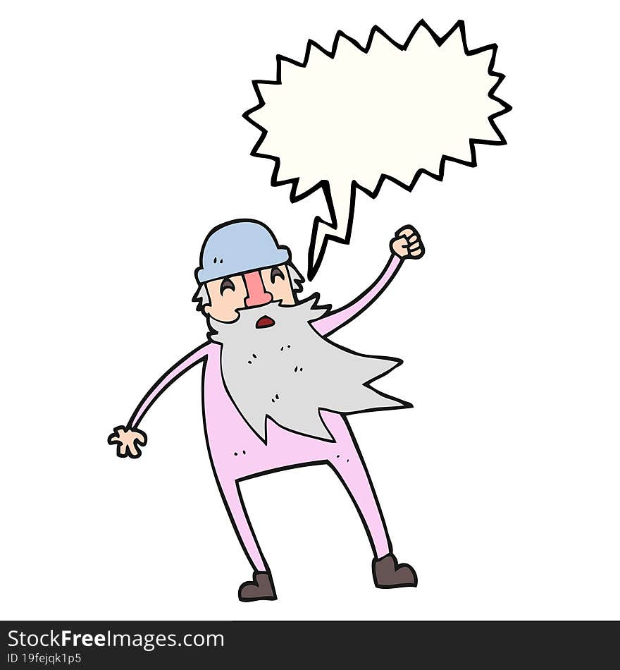 freehand drawn speech bubble cartoon old man in thermal underwear