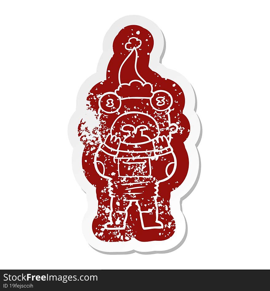 cartoon icon of a alien gasping in surprise wearing santa hat