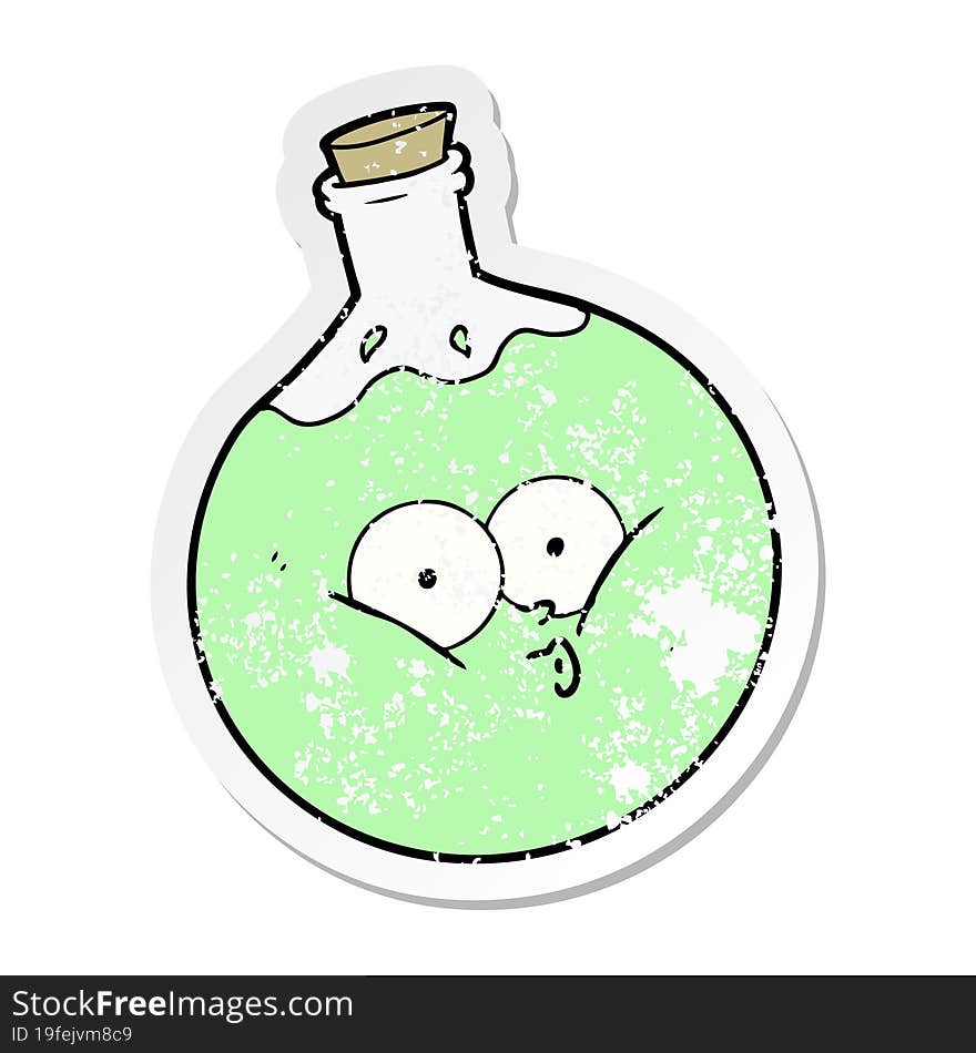 distressed sticker of a cartoon potion