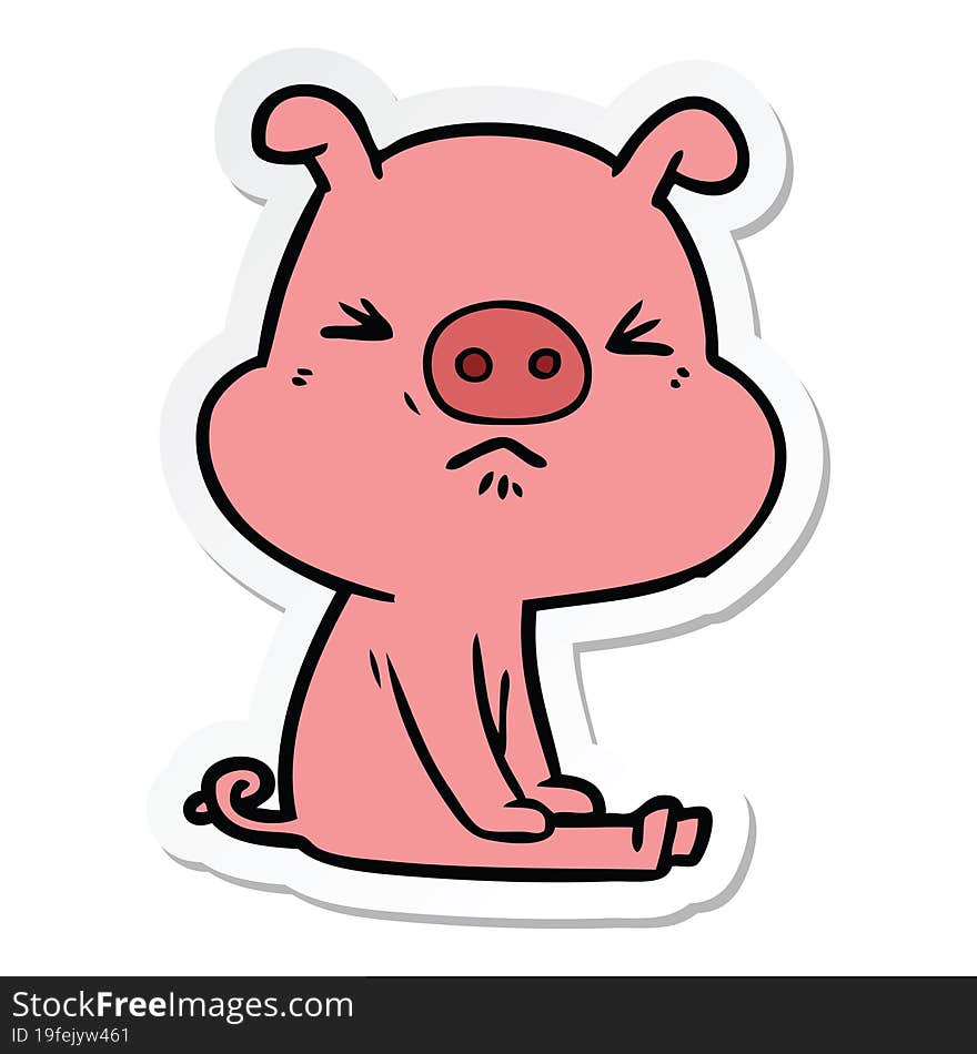 sticker of a cartoon angry pig sat waiting