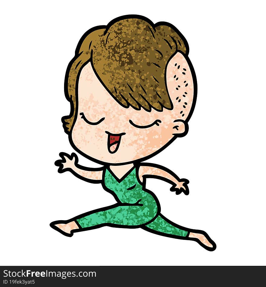 happy cartoon girl running. happy cartoon girl running