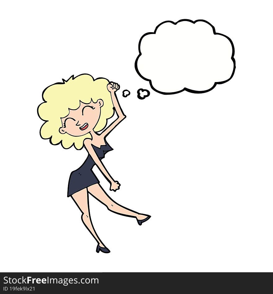 cartoon dancing woman with thought bubble