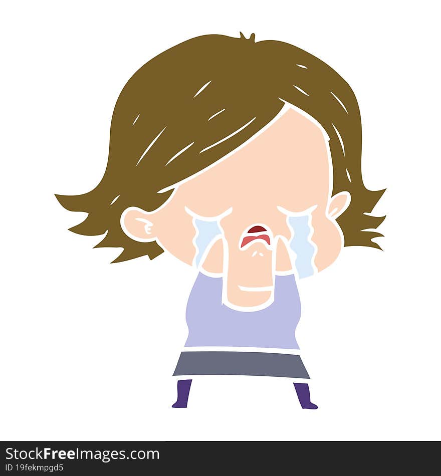 flat color style cartoon girl crying