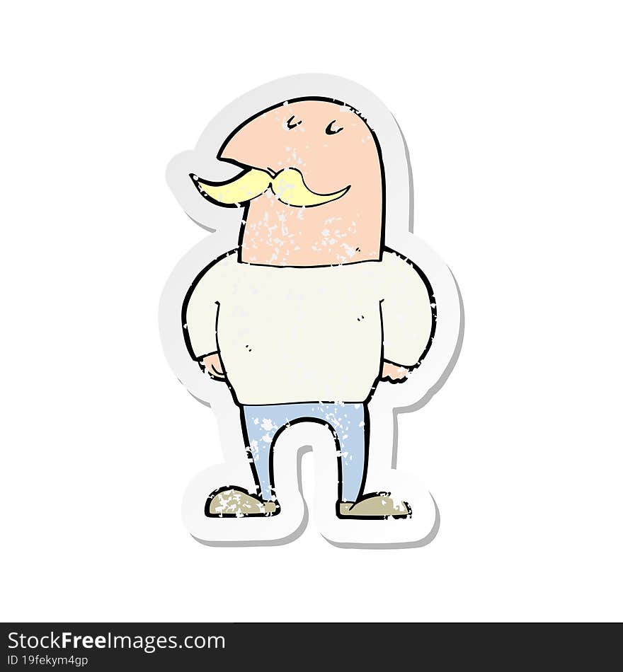 retro distressed sticker of a cartoon bald man with mustache