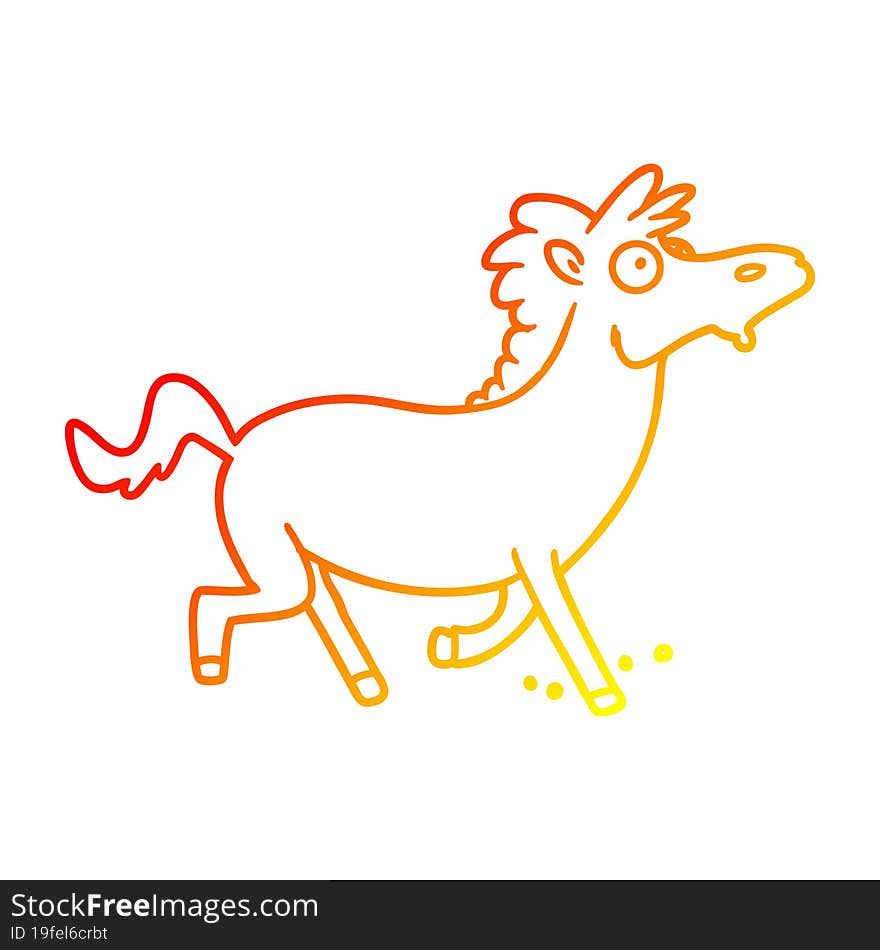 warm gradient line drawing cartoon running horse