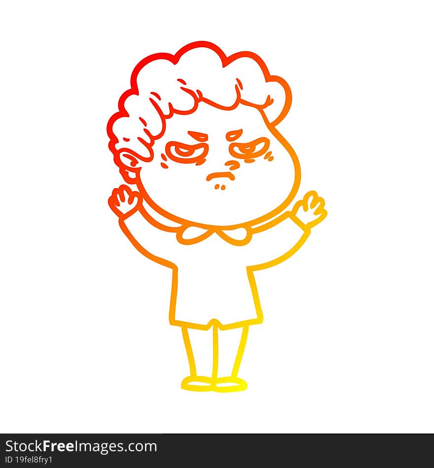 warm gradient line drawing cartoon angry man